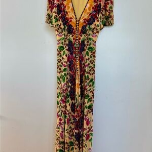 SALONI Vibrant Floral Maxi Dress in Yellow and Green